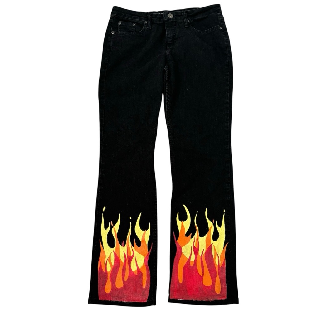 Black Flame-Patterned Women's Jeans
